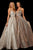 Sherri Hill - 52960 V- Neckline Empire Glitter A Line Dress In Neutral and Brown
