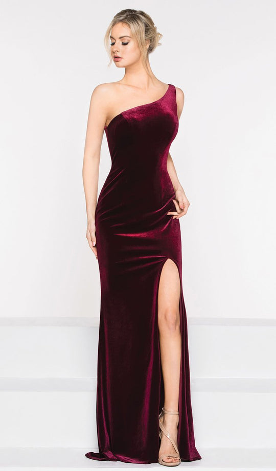 Colors Dress - 2031 Fitted Asymmetrical Dress with Slit in Red