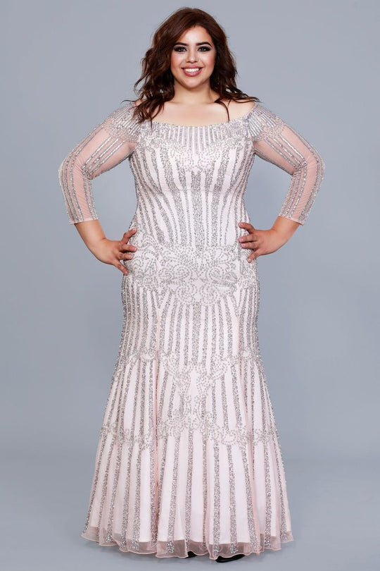 Shail K -12108W Sequined Off-Shoulder Mermaid Gown In Pink