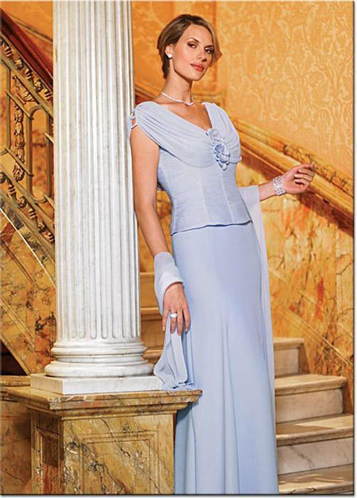 Daymor Couture - Draped V-Neck Column Dress 6000 in Blue