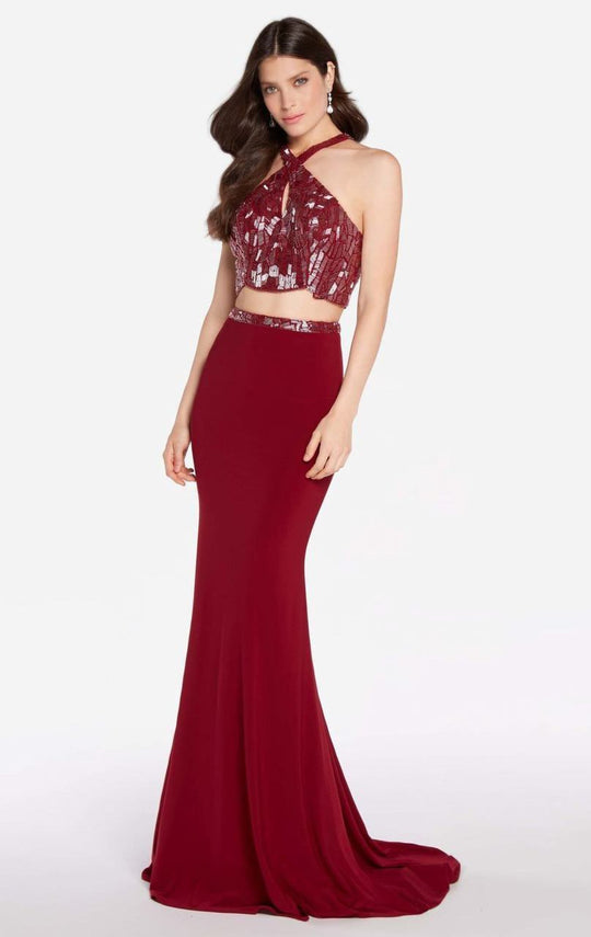 Alyce Paris - 60013 Two Piece Halter Trumpet Dress In Red