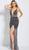 Jovani - 60021 Beaded Plunging V-Illusion Sheath Gown in Gray