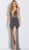 Jovani - 60021 Beaded Plunging V-Illusion Sheath Gown in Gray