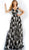 Jovani - 60024 Floral Plunging V-Neck A-Line Dress In Black and Multi-Color