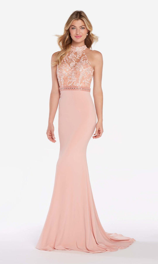 Alyce Paris - 60024 Floral Beaded Illusion High Halter Mermaid Gown In Pink