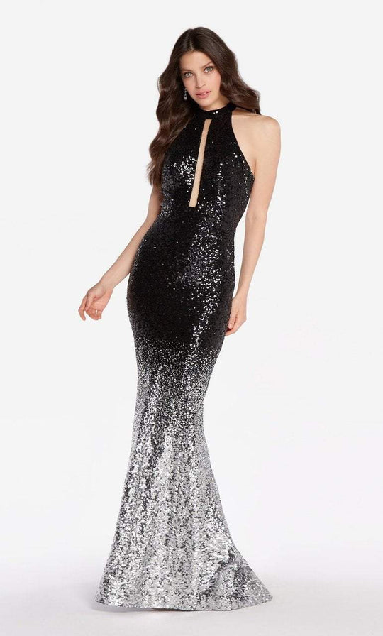 Alyce Paris - 600341 Sequined Ombre Halter Mermaid Gown In Black and Silver