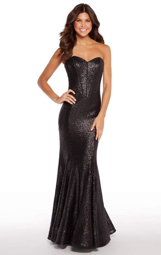 Alyce Paris - 600351 Sequined Strapless Corset Mermaid Gown In Black