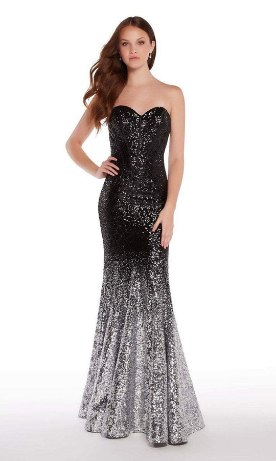 Alyce Paris - 60035 Ombre Glamour Sequined Strapless Gown in Black and Silver