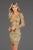 SCALA - 60036 Fully Sequin V Neck Long Sleeve Fitted Cocktail Dress In Gold