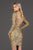 SCALA - 60036 Fully Sequin V Neck Long Sleeve Fitted Cocktail Dress In Gold