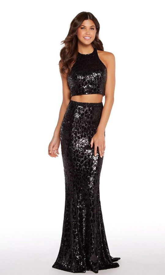 Alyce Paris - 60038 Sequined Two Piece Halter Sheath Dress In Black