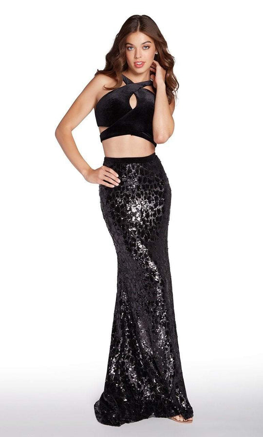 Alyce Paris - 60040 Velvet Two Piece Sequined Sheath Dress In Black