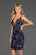 SCALA - 60041 Multicolored Sequined Deep Halter V-neck Sheath Dress In Blue and Multi-Color