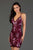 SCALA - 60041 Multicolored Sequined Deep Halter V-neck Sheath Dress In Red and Multi-Color