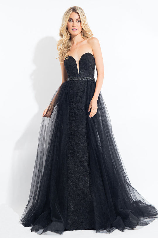 Rachel Allan  - 6004 Strapless Tulle Overlay Mermaid Gown in Black