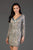 SCALA - 60056 Sequined Long Sleeve V-neck Sheath Dress In Gray and Silver