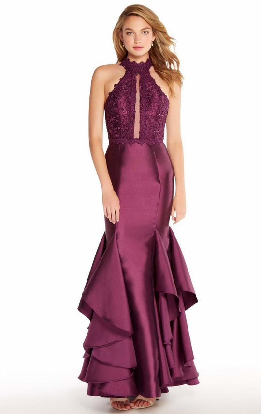 Alyce Paris - 60058 High Halter Ruffled Trumpet Gown In Purple