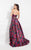 Rachel Allan  - 6006 Strapless Floral Print A-line Gown in Black and Multi-Color