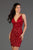 SCALA - 60062 Sequined Plunging V-neck Fitted Dress In Red
