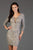 SCALA - 60068 Beaded Quarter Length Sleeve Deep V-neck Sheath Dress In Gray and Silver