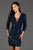 SCALA - 60068 Beaded Quarter Length Sleeve Deep V-neck Sheath Dress In Blue