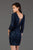 SCALA - 60068 Beaded Quarter Length Sleeve Deep V-neck Sheath Dress In Blue