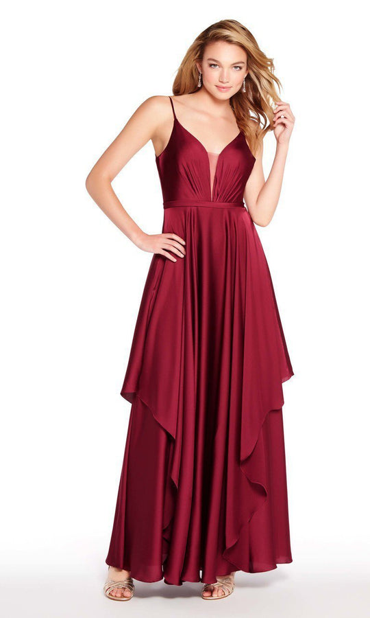 Alyce Paris - 60091 Ruched Plunging Tiered Evening Dress in Red