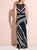 Linea Domani - 9731 Sleeveless Graphic Stripe Maxi Dress in Blue and White