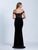 Dave & Johnny - A6010 Off Shoulder Lace Velvet Evening Gown  in Black