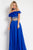 Rachel Allan  - 6010 Two-Piece Off Shoulder Floral Chiffon Dress in Blue