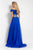 Rachel Allan  - 6010 Two-Piece Off Shoulder Floral Chiffon Dress in Blue