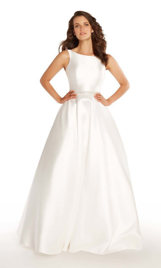 Alyce Paris Sleeveless Bateau Mikado A-Line Gown 60113 - 1 pc Diamond White In Size 10 Available In White