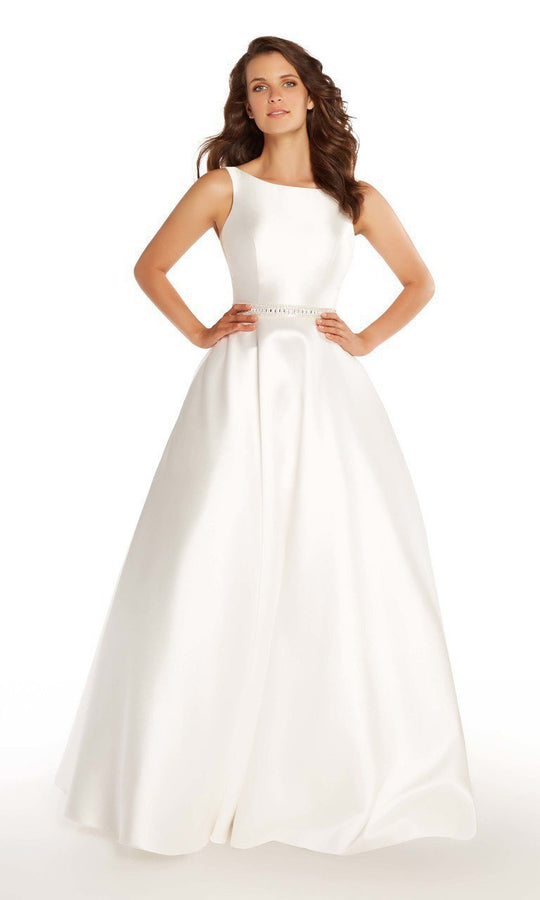 Alyce Paris - 60113 Sleeveless Bateau Mikado A-Line Gown In White