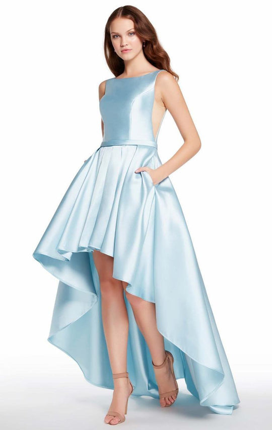 Bateau Fitted High Low Dress 60114 in Blue