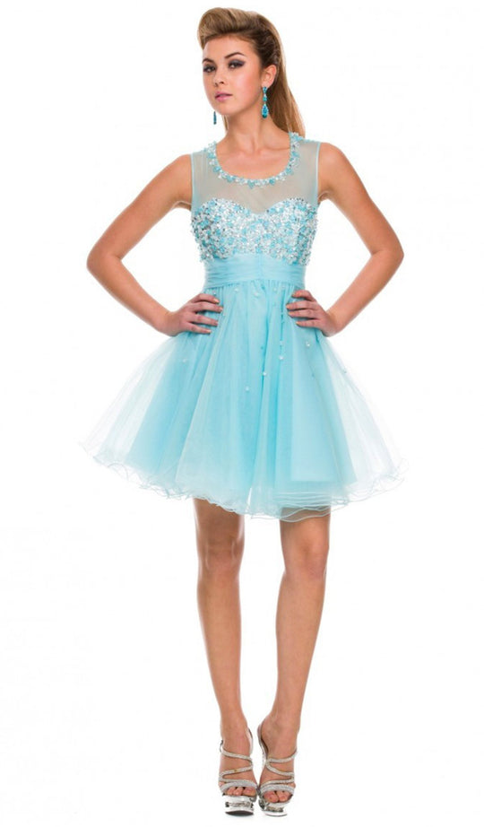 Nox Anabel - 6011 Bejeweled Illusion Scoop Neck Dress