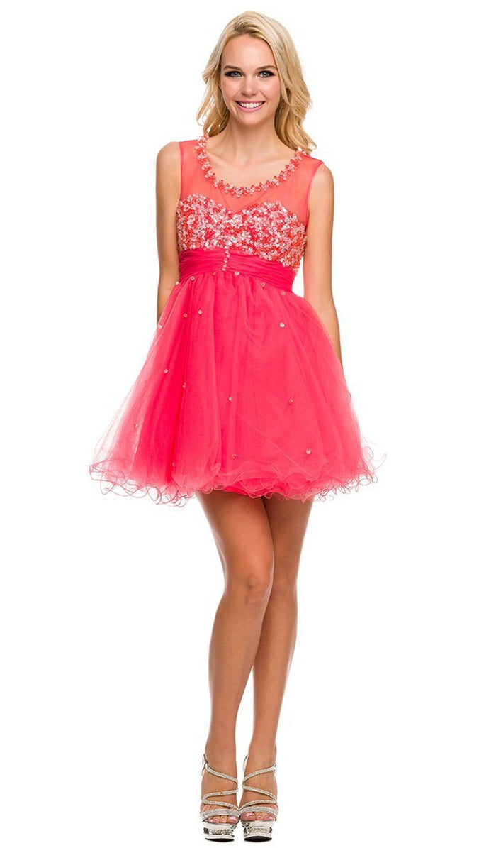 Bejeweled Illusion Scoop Neck Dress