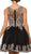 Eureka Fashion - 6012 Illusion Scoop Gilt Embroidered A-Line Dress In Black and Gold