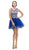 Eureka Fashion - 6012 Illusion Scoop Gilt Embroidered A-Line Dress In Blue and Gold