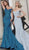 Jovani - 60122 Off Shoulder Sweetheart Neck Glitter Mermaid Gown in Blue and White