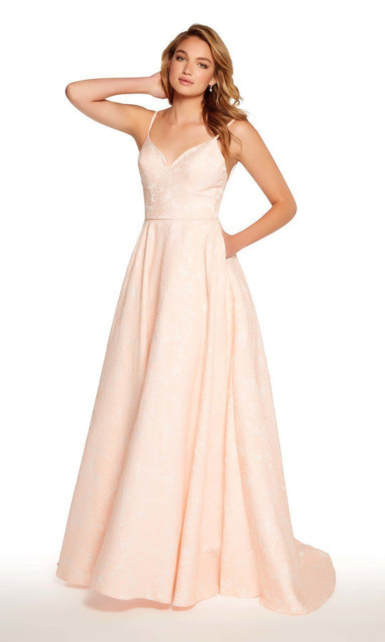 Alyce Paris - 60122 Spaghetti Strap Printed A-line Gown in Pink