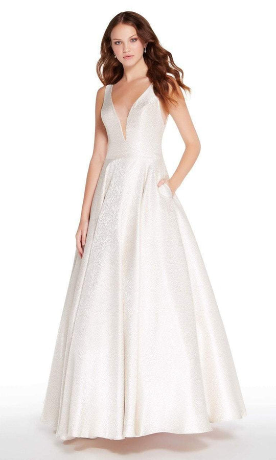 Alyce Paris - 60123 Plunging V-neck Shimmering A-line Gown in Neutral