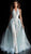 Jovani - Embellished Lace Halter Jumpsuit With Overskirt 60124 in Blue