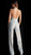 Jovani - 60124 Embellished Lace Halter V-neck Jumpsuit With Overskirt in Blue