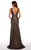 Alyce Paris - 60131 Plunging Fitted Dress with Slit In Black and Neutral