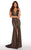 Alyce Paris - 60131 Plunging Fitted Dress with Slit In Black and Neutral