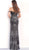 Jovani - 60139 Glitter Embellished Off-Shoulder Trumpet Dress in Black