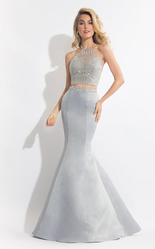 Rachel Allan  - 6013 Embellished Halter Mermaid Dress in Gray