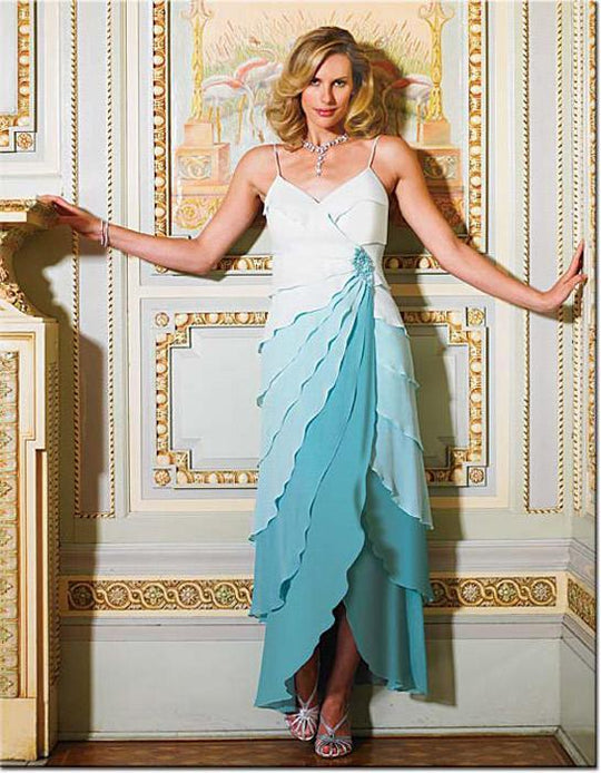 Daymor Couture - Ruffle Detailed A-line Dress 6015 in White and Green