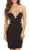 Eureka Fashion - 6016 Appliqued Illusion Side Paneled Short Dress In Black and Gold