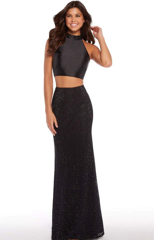 Alyce Paris - 60163 Two Piece Mikado Diamond Lace Sheath Dress In Black and Gray